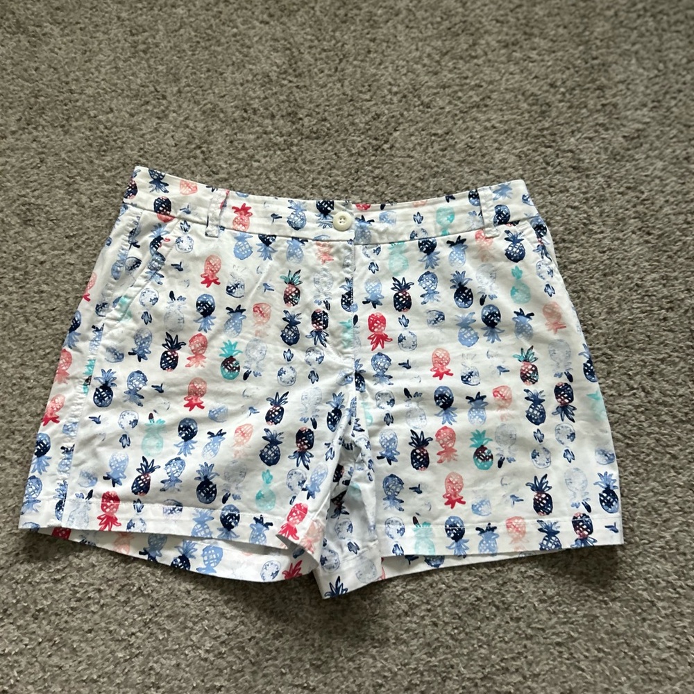 crown & ivy White Shorts with Blue and Pink Pineapple Print